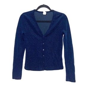 Vintage 90s So Cool Blue Shimmer Cardigan Top Womens Size L